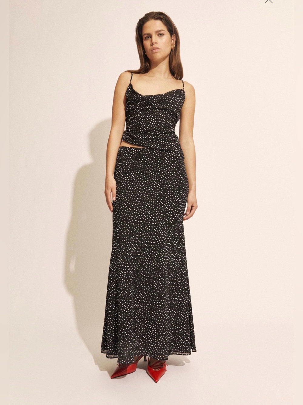 NWT Bardot Monroe Cowl Neck Spot Cami In Black Spot